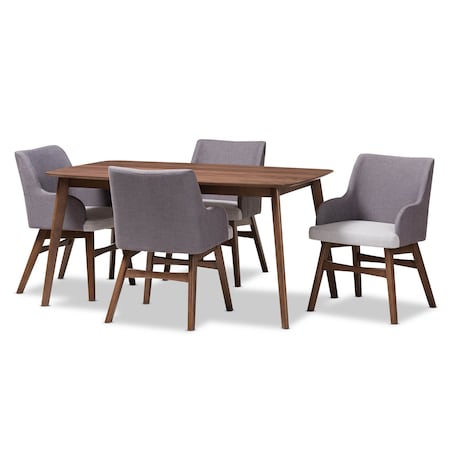 Baxton Studio Monte Mid-Century Modern Walnut Wood Rectangular 5-Piece Dining Set 145-7176-7946